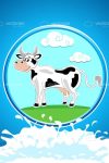 Illustrated Cow in Field Scene with Milk